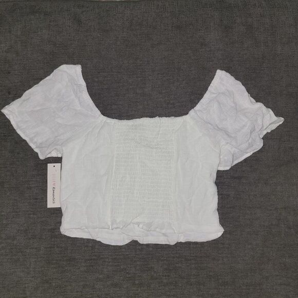 Urban Romantics Women's White Cotton Square Neck Crop Top Size Small - Picture 5 of 15